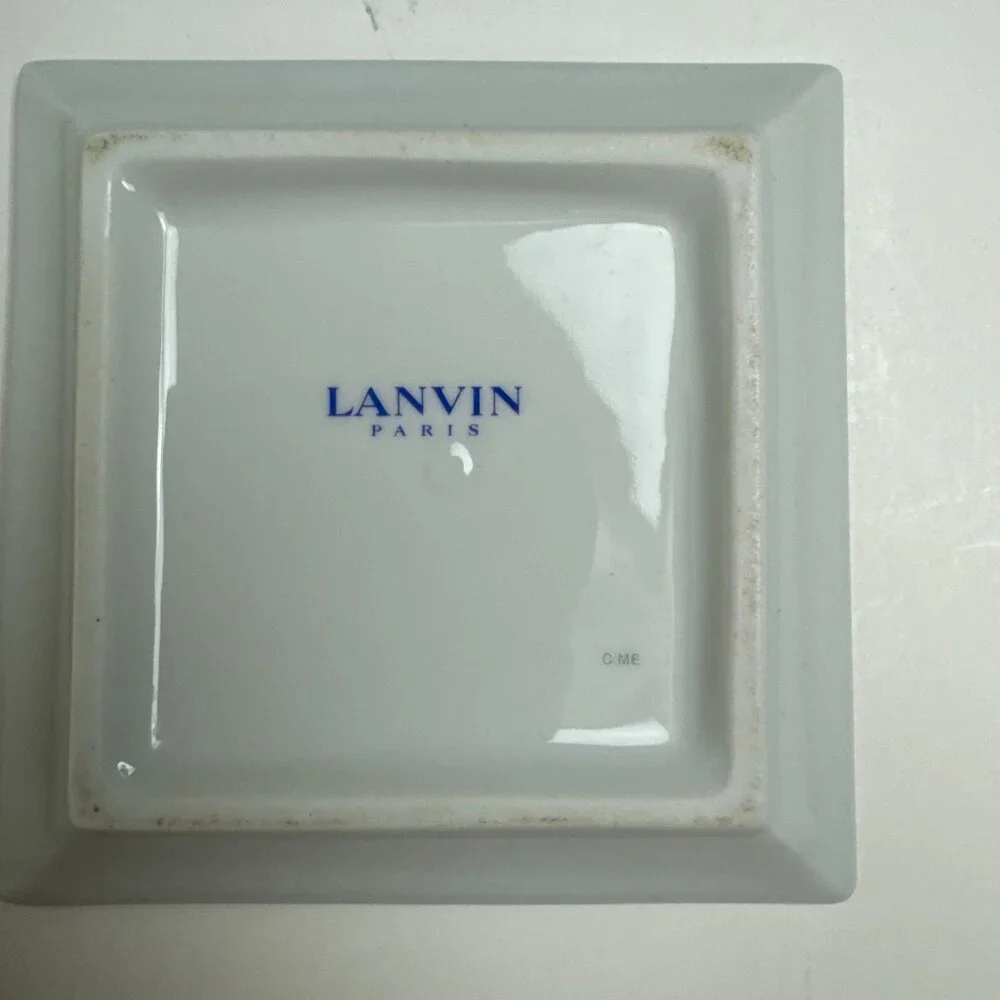 Lanvin Paris Porcelain Set of 2 Serving plate dish Trinket Dish White & Blue